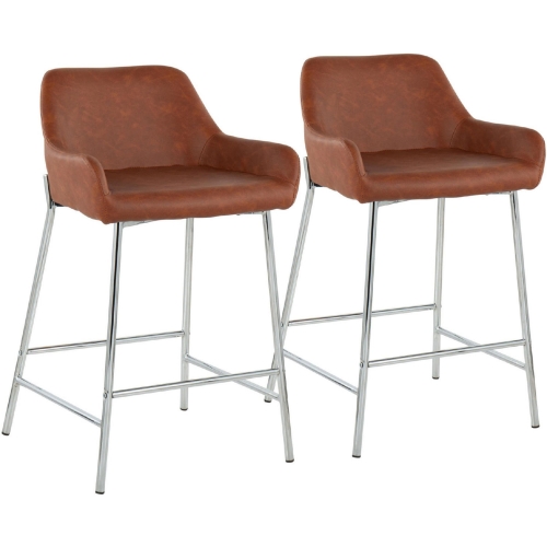 Daniella 24" Counter Stool in Camel Leatherette & Chrome Metal (Set of 2)